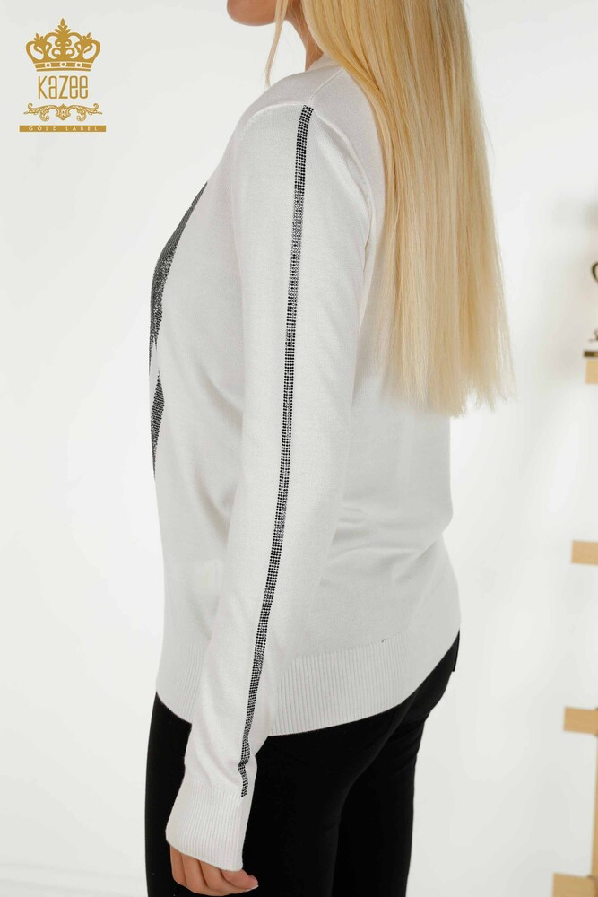 Venta al por mayor Suéter de punto para mujer con estampado de rosas Crudo - 30448 | KAZEE - 5