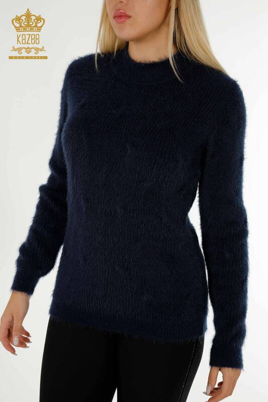 Venta al por mayor de Prendas de Punto para Mujer Suéter Tejido Angora Azul Marino - 19063 | KAZEE