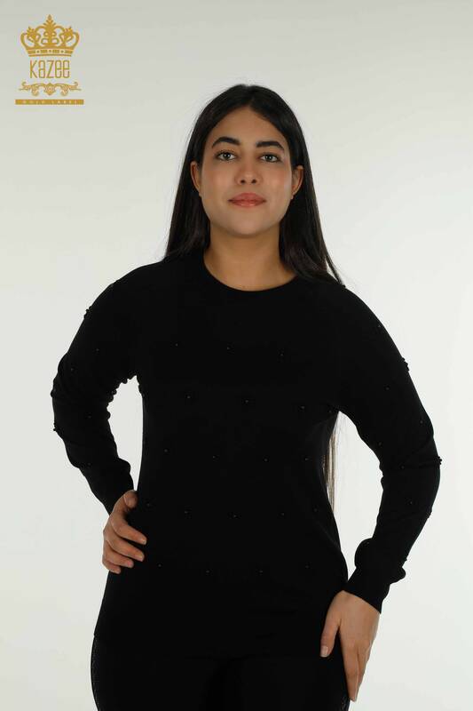 Venta al por mayor Suéter de Punto para Mujer Tejido Floral Negro - 16876 | KAZEE