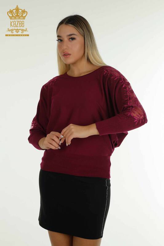 Venta al por mayor Suéter de Punto para Mujer con Detalle de Tul, Púrpura - 15699 | KAZEE