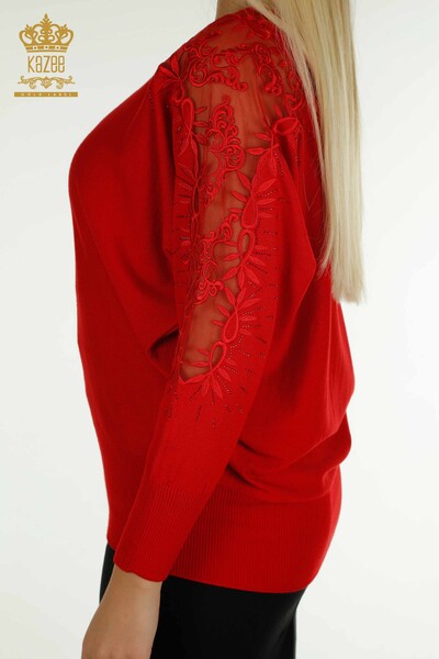 Venta al por mayor Jersey de Punto para Mujer Rojo con Detalle de Tul - 15699 | KAZEE - Thumbnail