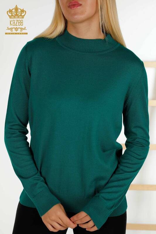 Venta al por mayor Suéter de Punto para Mujer - Cuello Alto - Básico - Verde - 16663 | KAZEE