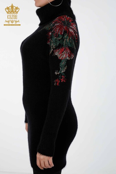 Venta al por mayor de prendas de punto para mujer con mangas tipo túnica y detalles florales de angora - 18893 | kazee - Thumbnail