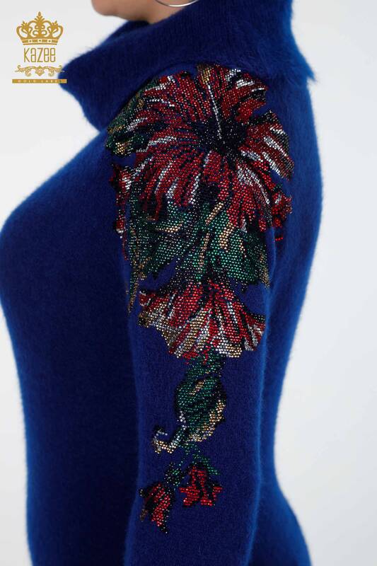 Venta al por mayor de prendas de punto para mujer con mangas tipo túnica y detalles florales de angora - 18893 | kazee