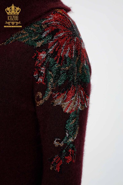 Venta al por mayor de prendas de punto para mujer con mangas tipo túnica y detalles florales de angora - 18893 | kazee - Thumbnail