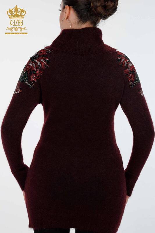 Venta al por mayor de prendas de punto para mujer con mangas tipo túnica y detalles florales de angora - 18893 | kazee