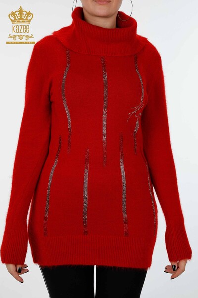 Venta al por mayor de prendas de punto para mujer, túnica a rayas con piedra bordada de angora - 18879 | kazee - Thumbnail