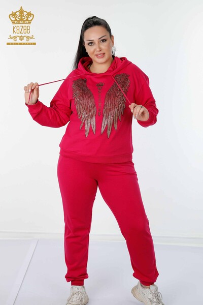 Venta al por mayor Conjunto de chándal para mujer Patrón de ala de ángel fucsia - 17481 | kazee 