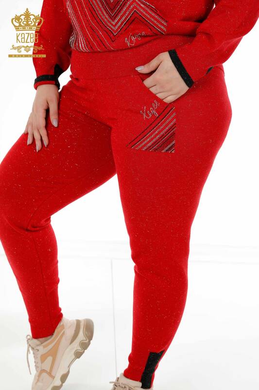 Venta al por mayor Conjunto de chándal para mujer con bolsillo con capucha rojo - 16453 | kazee