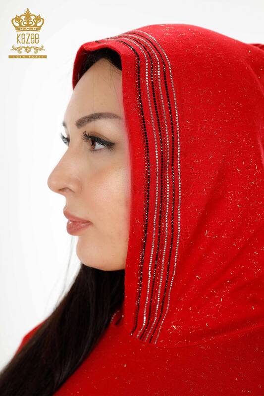 Venta al por mayor Conjunto de chándal para mujer con bolsillo con capucha rojo - 16453 | kazee