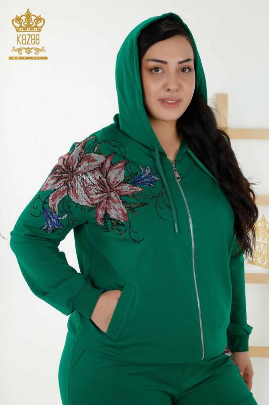 Venta al por mayor Conjunto de chándal para mujer Patrón floral colorido - Verde - 17499 | kazee