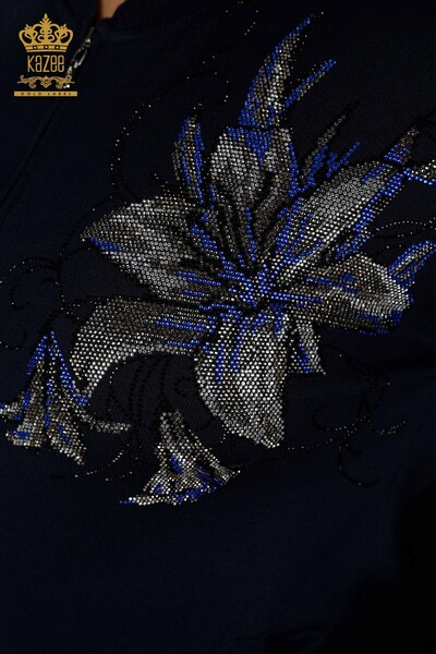 Venta al por mayor Conjunto de chándal para mujer - Patrón floral - Azul marino - 16661 | kazee - Thumbnail