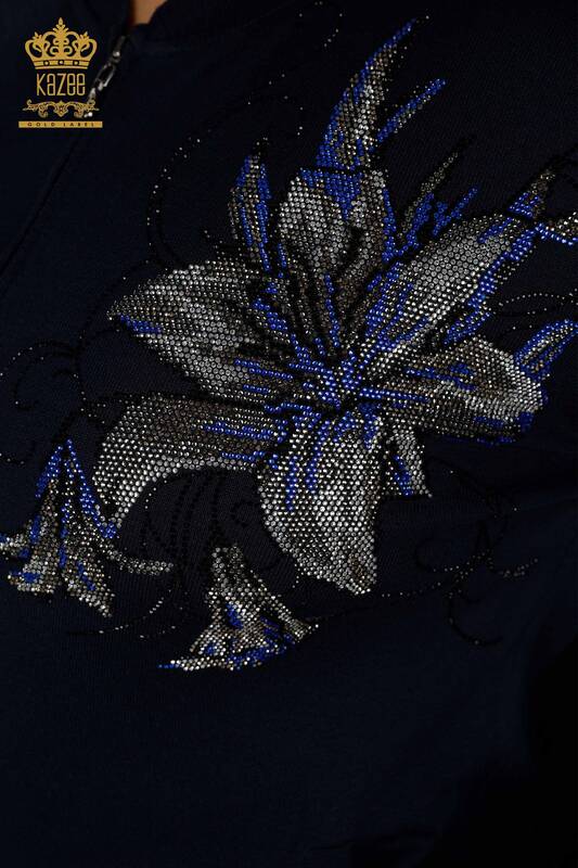 Venta al por mayor Conjunto de chándal para mujer - Patrón floral - Azul marino - 16661 | kazee