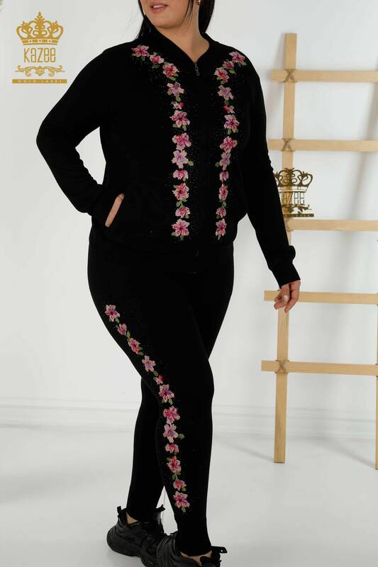 Venta al por mayor Conjunto Chándal Mujer - Estampado Floral - Negro - 16658| kazee