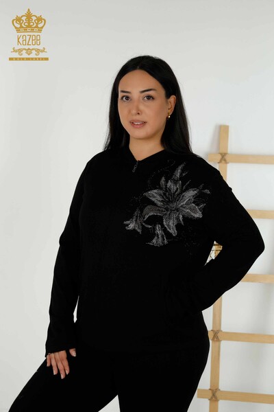 Venta al por mayor Conjunto de chándal para mujer - Patrón floral - Negro - 16661 | kazee - Thumbnail