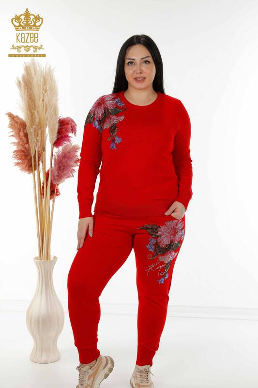 Venta al por mayor Conjunto de Chándal de Mujer Estampado Floral Rojo - 16522 | kazee