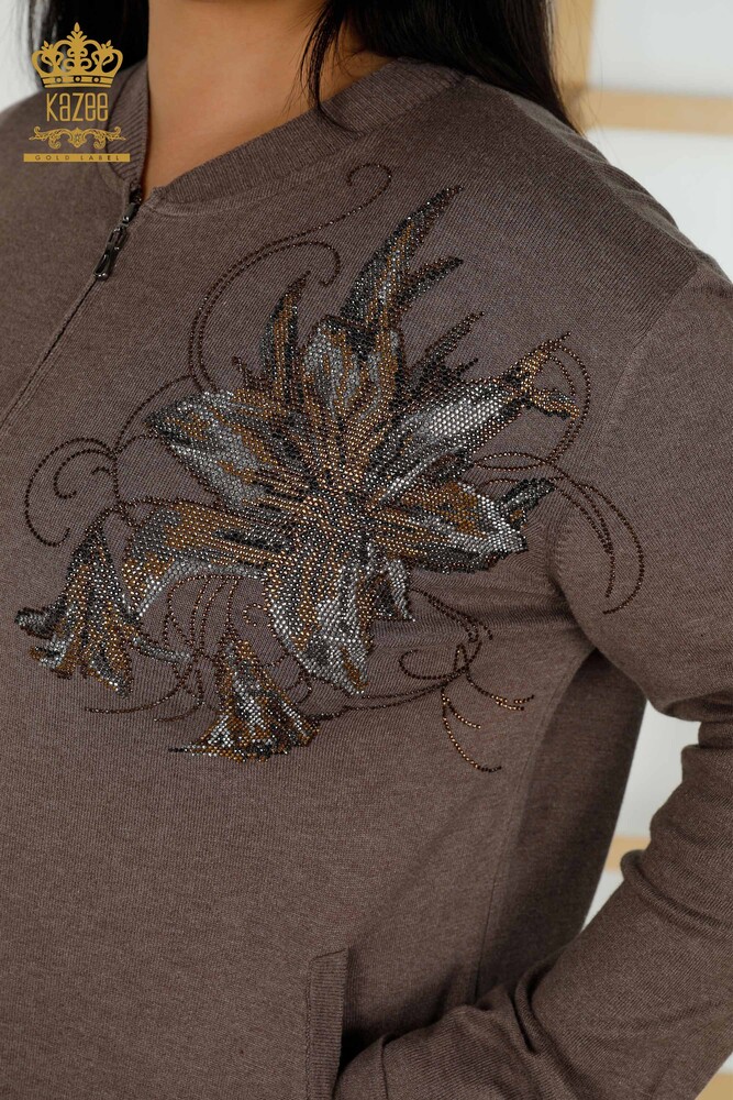 Venta al por mayor Conjunto de chándal para mujer - Estampado floral - Mink - 16661 | kazee - 3