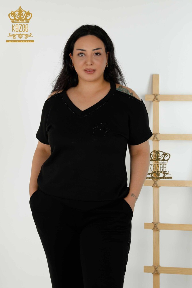 Venta al por mayor Conjunto de chándal para mujer - Hombro detallado - Negro - 20397 | kazee - 1