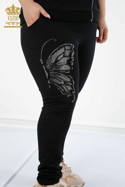 Venta al por mayor Conjunto de chándal para mujer Patrón de mariposa negro - 17391 | kazee - Thumbnail