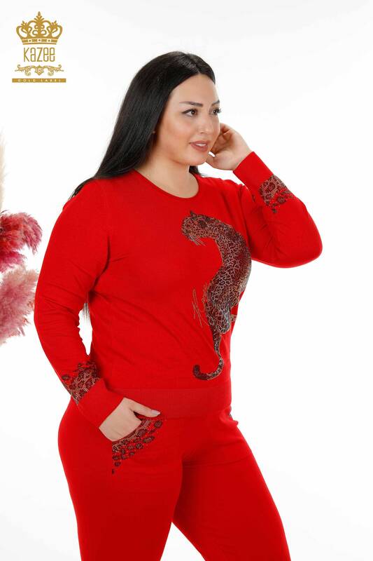 Venta al por mayor Conjunto de chándal para mujer Tigre Patrón Rojo - 16523 | kazee