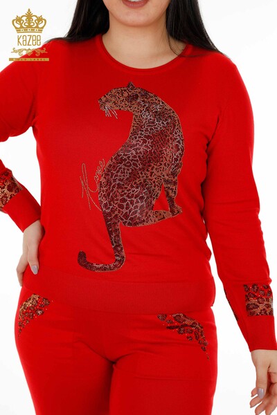 Venta al por mayor Conjunto de chándal para mujer Tigre Patrón Rojo - 16523 | kazee - Thumbnail