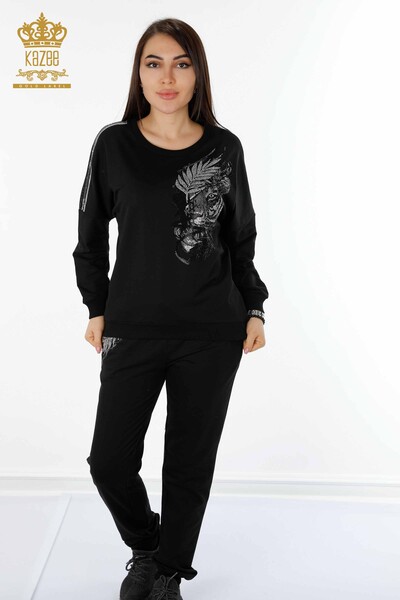 Venta al por mayor Conjunto de chándal para mujer Tiger Detail Black - 17459 | kazee 