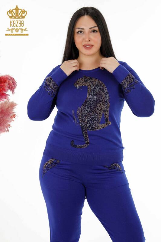 Venta al por mayor Conjunto de chándal para mujer Patrón de tigre azul oscuro - 16523 | kazee