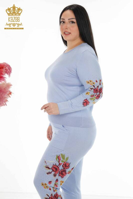 Venta al por mayor Conjunto de chándal para mujer con patrón floral colorido azul - 16570 | kazee
