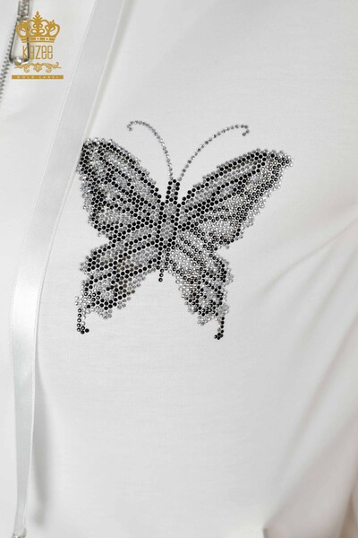 Venta al por mayor Conjunto de chándal para mujer con estampado de mariposas color crudo - 17391 | kazee - 4