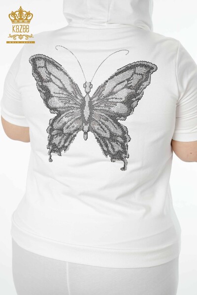 Venta al por mayor Conjunto de chándal para mujer con estampado de mariposas color crudo - 17391 | kazee - 12