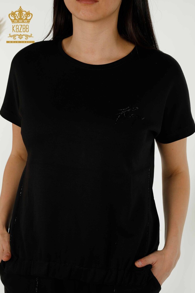 Venta al por mayor Conjunto de chándal para mujer - Manga corta - Bolsillo - Negro - 20390 | kazee - 3