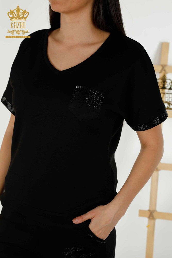 Venta al por mayor Conjunto de chándal para mujer - Manga corta - Negro - 20396 | kazee - 4