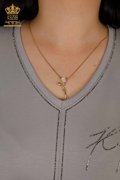 Venta al por mayor Conjunto de chándal de mujer - Piedra bordada - Bolsillos - Gris - 20391 | kazee - 4