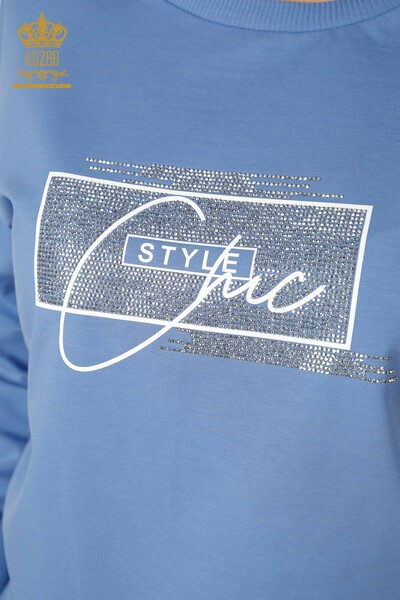 Venta al por mayor Conjunto de chándal para mujer Crystal Stone bordado azul - 17461 | kazee - 4