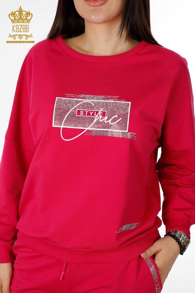 Venta al por mayor Conjunto Chándal Mujer Crystal Stone Bordado Fucsia - 17461 | kazee - 3