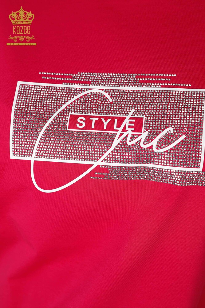 Venta al por mayor Conjunto Chándal Mujer Crystal Stone Bordado Fucsia - 17461 | kazee - 4