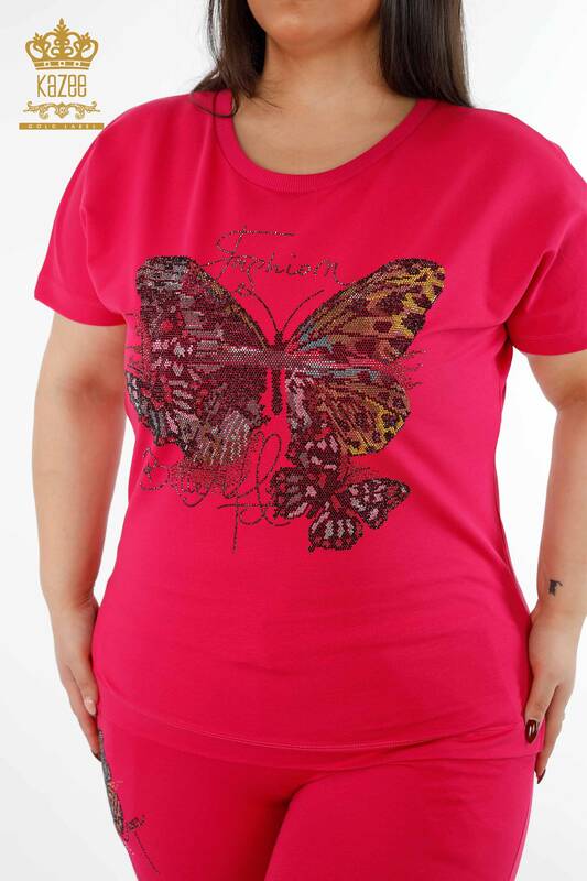 Venta al por mayor Conjunto Chándal Mujer Modelo Americano Mariposa Estampado Piedra - 17216 | kazee