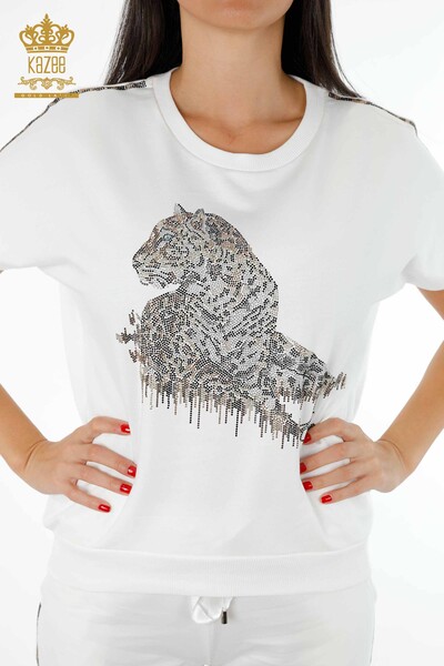 Venta al por mayor Conjunto de chándal para mujer con estampado de tigre modelo americano bordado con piedra - 17411 | kazee - Thumbnail