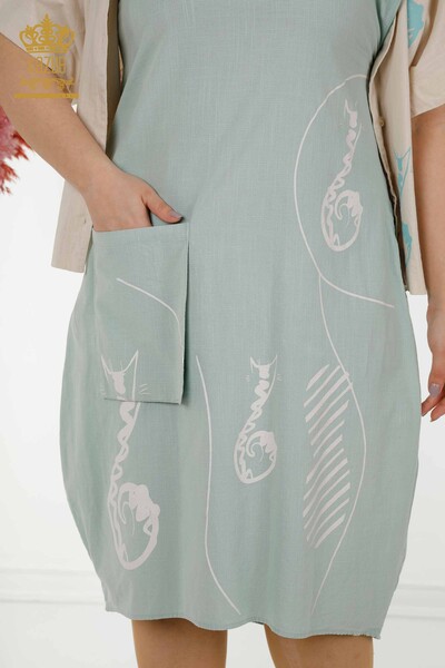 Venta al por mayor Traje de Verano para Mujer - Vestido Camisero Beige Azul Claro - 20314 | kazee - 5