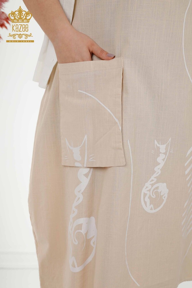 Venta al por mayor Traje de Verano Mujer Vestido Camisero Crudo Beige - 20314 | kazee - 5