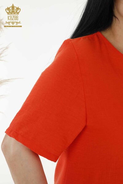 Venta al por mayor Vestido de Mujer - Detalle de Botones - Naranja - 20383 | kazee - Thumbnail