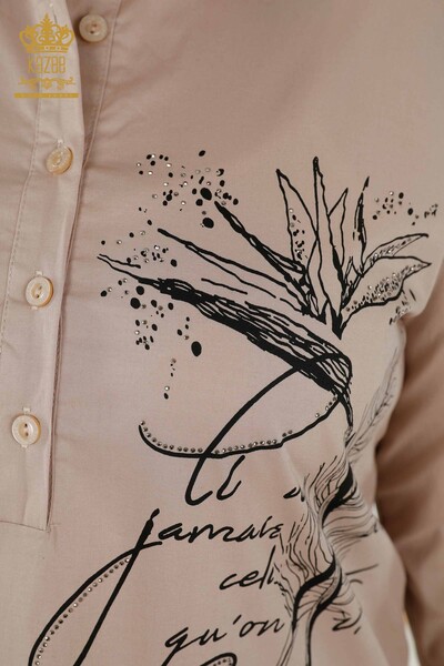 Venta al por mayor Vestido de Mujer - Estampado - Detalle de Botones - Beige - 20324 | kazee - 4