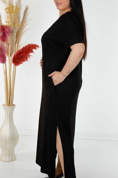Venta al por mayor Vestido de Mujer Estampado Floral Negro - 7733 | kazee - Thumbnail