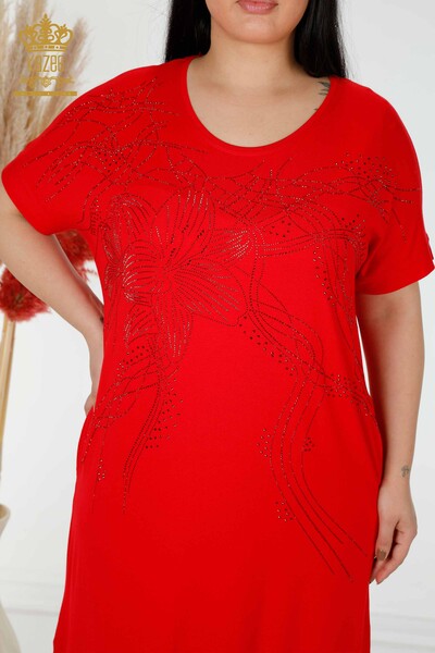 Venta al por mayor Vestido de Mujer Estampado Floral Rojo - 7733 | kazee - Thumbnail