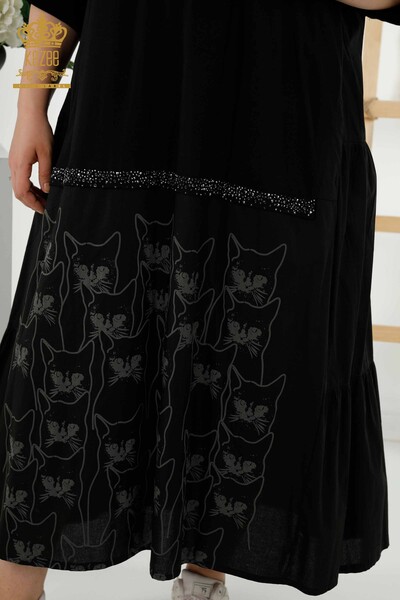 Venta al por mayor Vestido de Mujer - Estampado de Gatos - Con Capucha - Negro - 20330 | kazee - Thumbnail