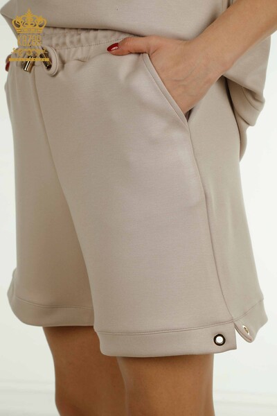Venta al por mayor Conjunto de chándal y pantalones cortos para mujer Visón con capucha - 17695 | KAZEE - Thumbnail