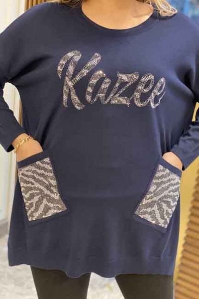 Venta al por mayor Ropa de mujer Bolsillos Shiny Stone Knitwear - 16099 | kazee - Thumbnail