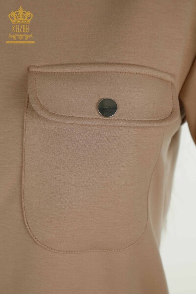 Venta al por mayor Conjunto de chándal para mujer con botones detallados Beige - 17555 | KAZEE - Thumbnail
