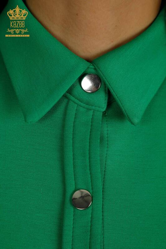 Venta al por mayor Conjunto de chándal para mujer Botón detallado Verde - 17555 | KAZEE