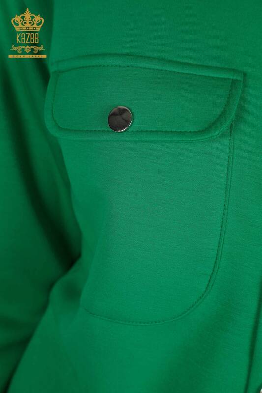 Venta al por mayor Conjunto de chándal para mujer Botón detallado Verde - 17555 | KAZEE